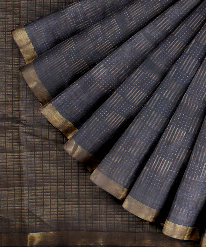 Grey gold zari chattisgarh tussar silk handwoven saree