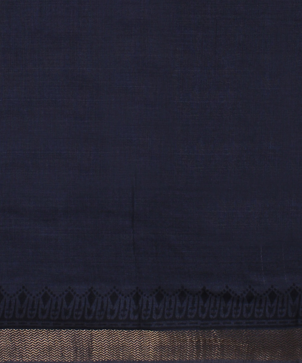Grey black tussar silk hand printed chattisgarh saree