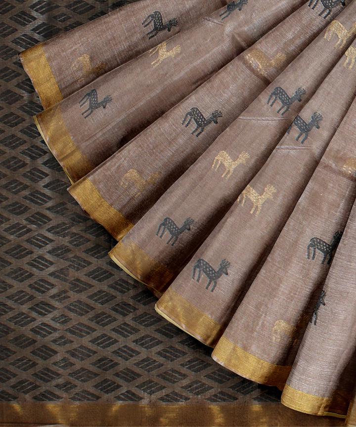 Beige black grey tussar silk handwoven chattisgarh saree