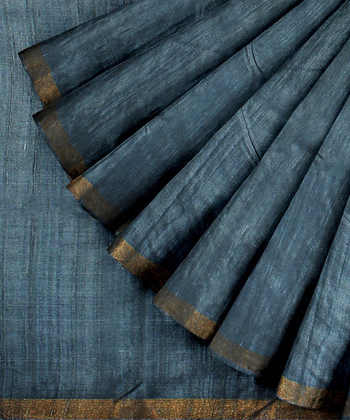 Turquoise gold zari tussar silk handwoven chattisgarh saree