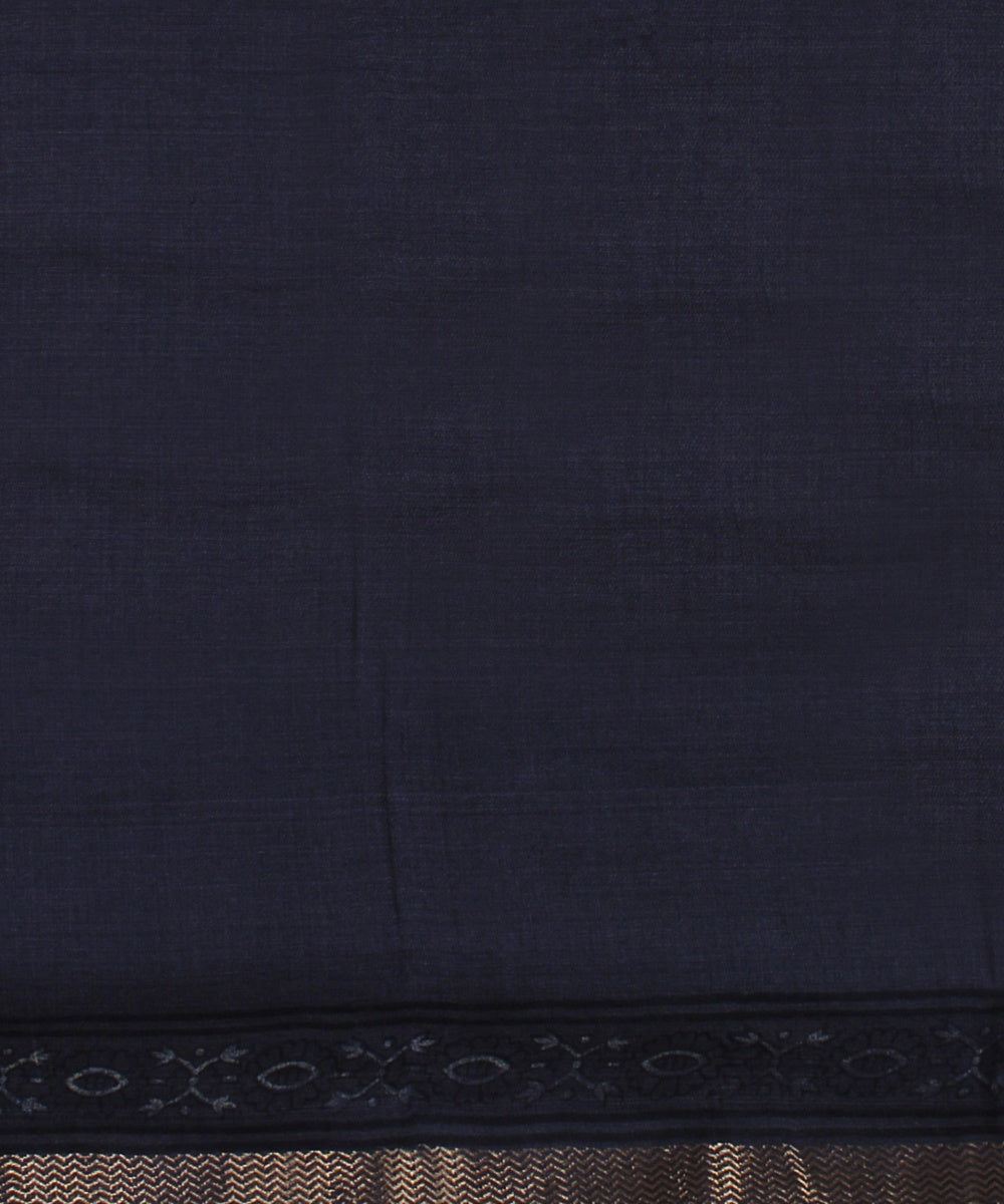 Grey beige black tussar silk hand printed chattisgarh saree