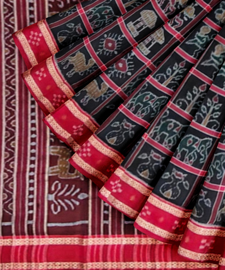 Black red cotton handwoven sambalpuri saree