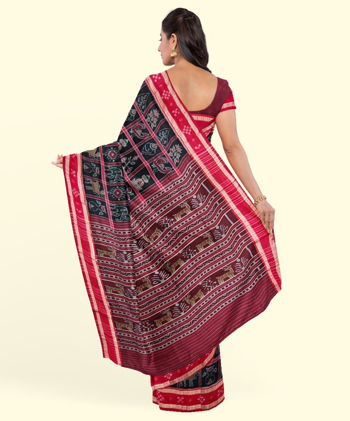 Black red cotton handwoven sambalpuri saree