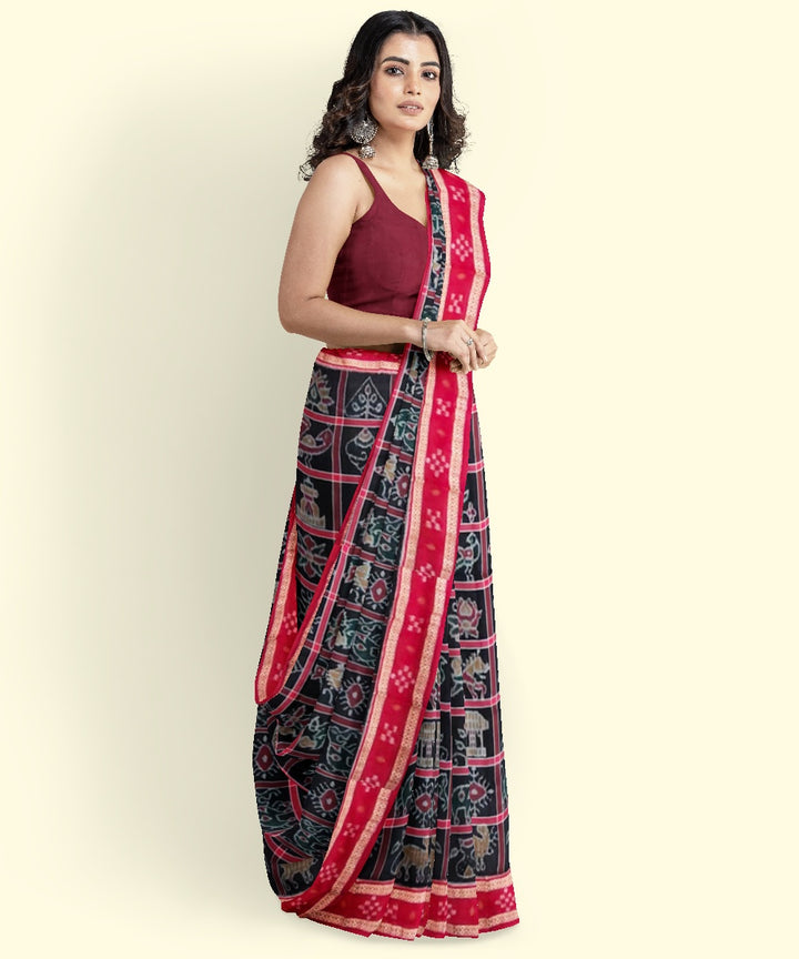 Black red cotton handwoven sambalpuri saree