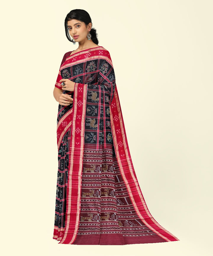 Black red cotton handwoven sambalpuri saree