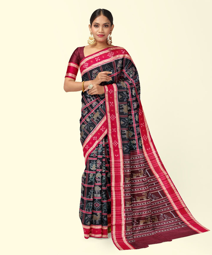 Black red cotton handwoven sambalpuri saree