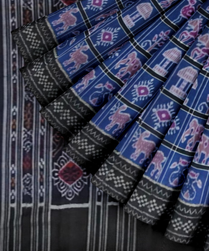 Navy blue black handwoven cotton sambalpuri saree