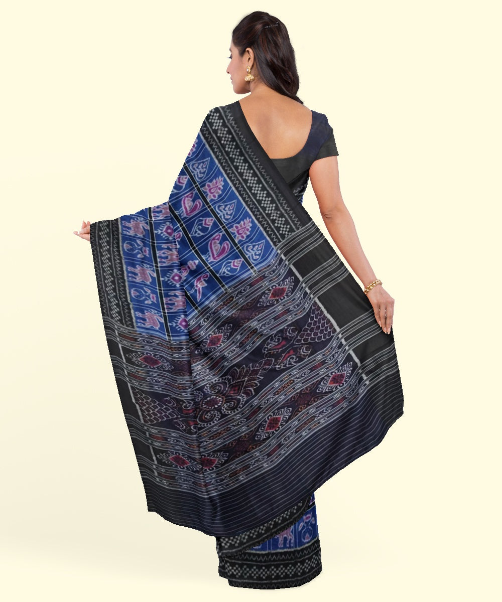 Navy blue black handwoven cotton sambalpuri saree