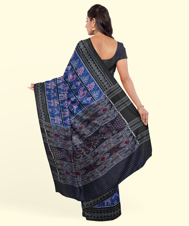 Navy blue black handwoven cotton sambalpuri saree