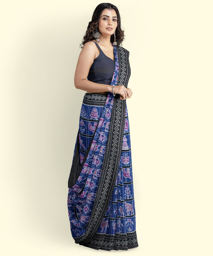 Navy blue black handwoven cotton sambalpuri saree