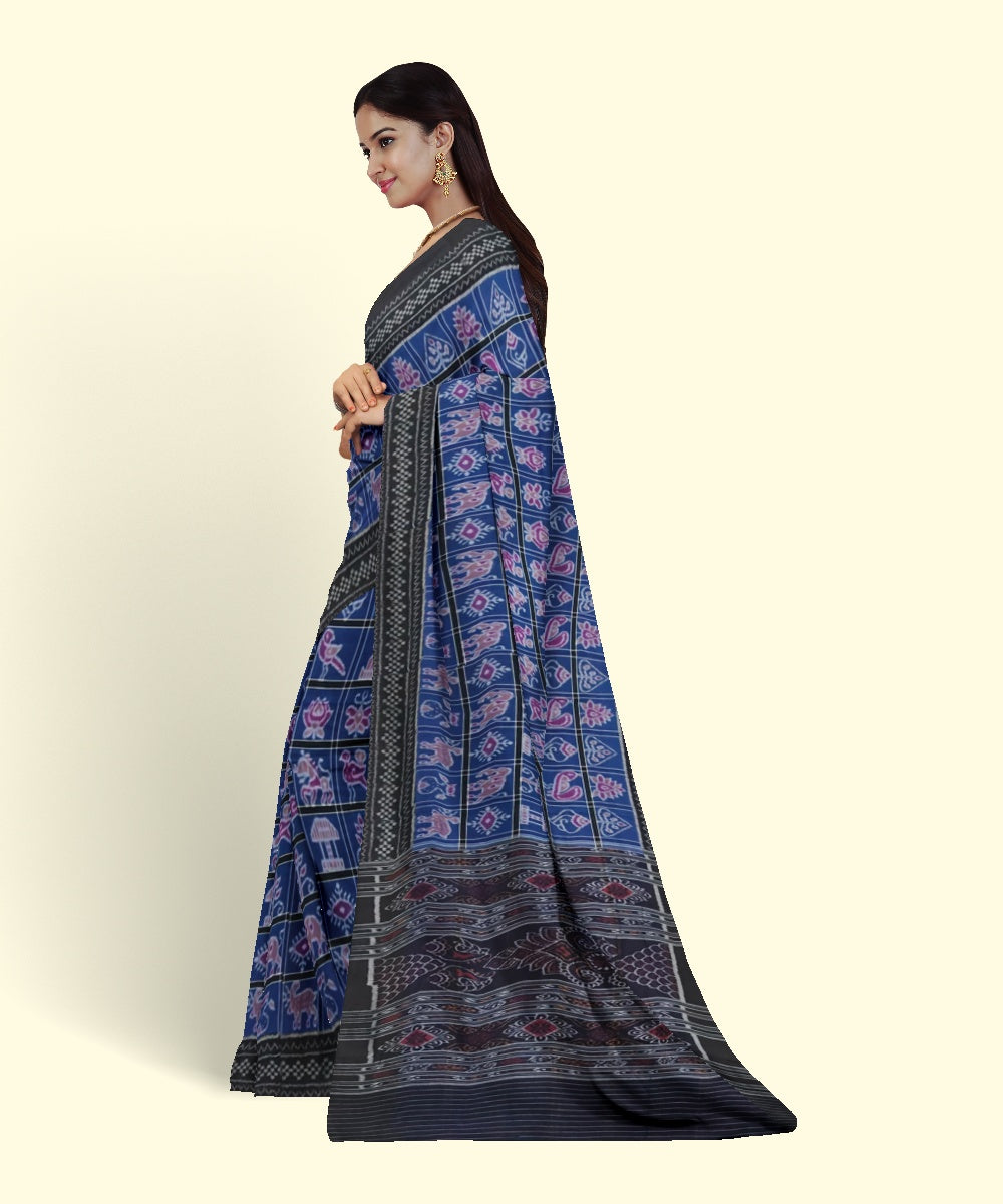 Navy blue black handwoven cotton sambalpuri saree