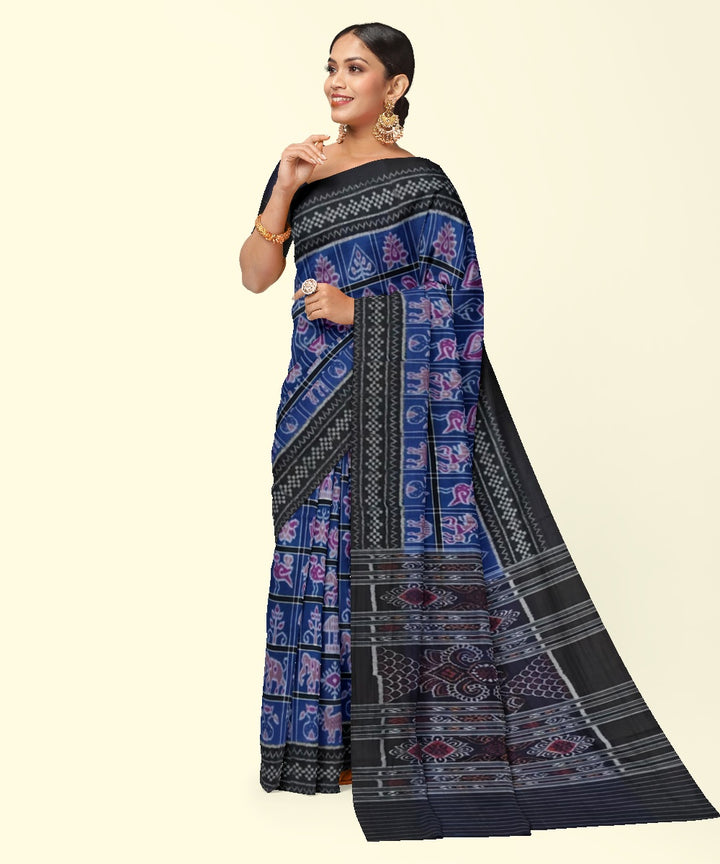 Navy blue black handwoven cotton sambalpuri saree