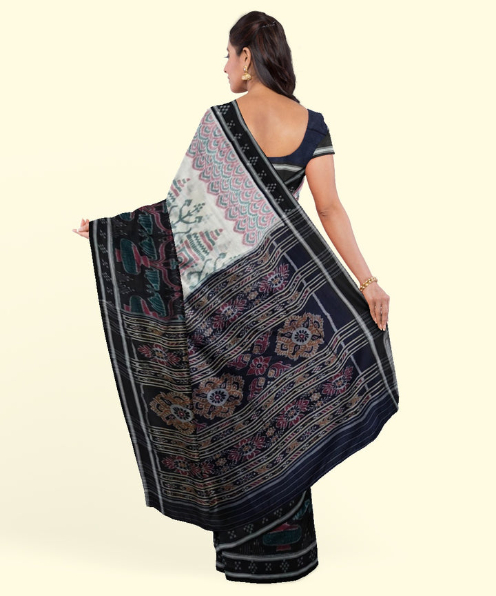 White black cotton handwoven sambalpuri saree
