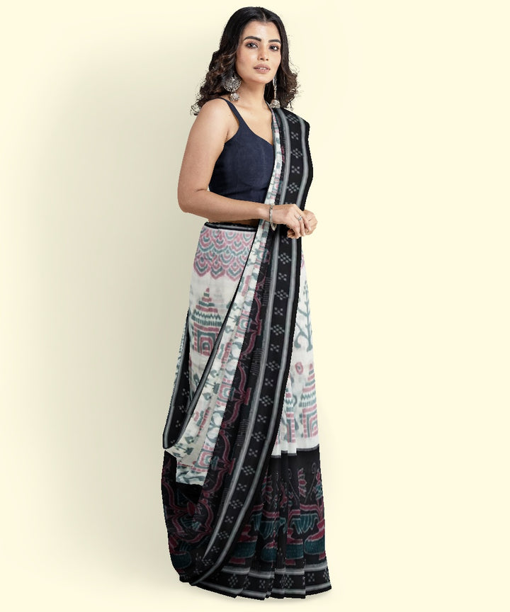 White black cotton handwoven sambalpuri saree