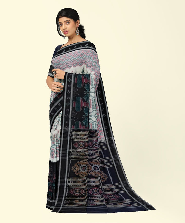 White black cotton handwoven sambalpuri saree
