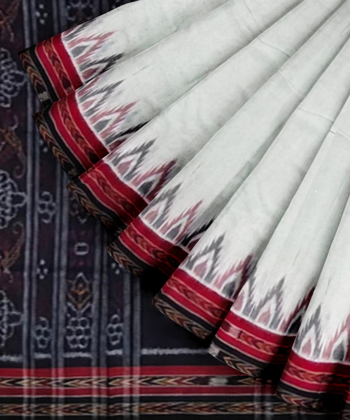 White black handwoven cotton sambalpuri saree