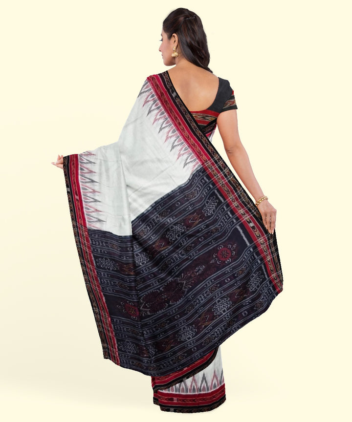 White black handwoven cotton sambalpuri saree