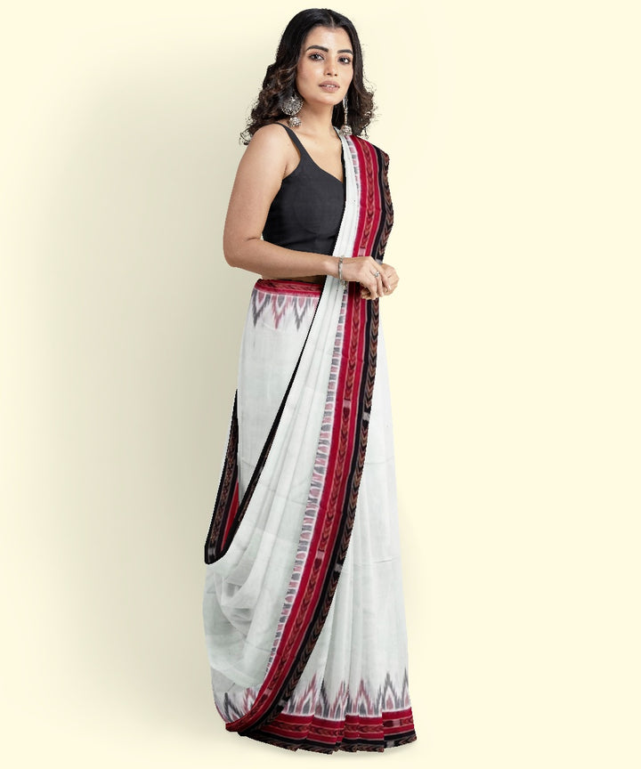 White black handwoven cotton sambalpuri saree