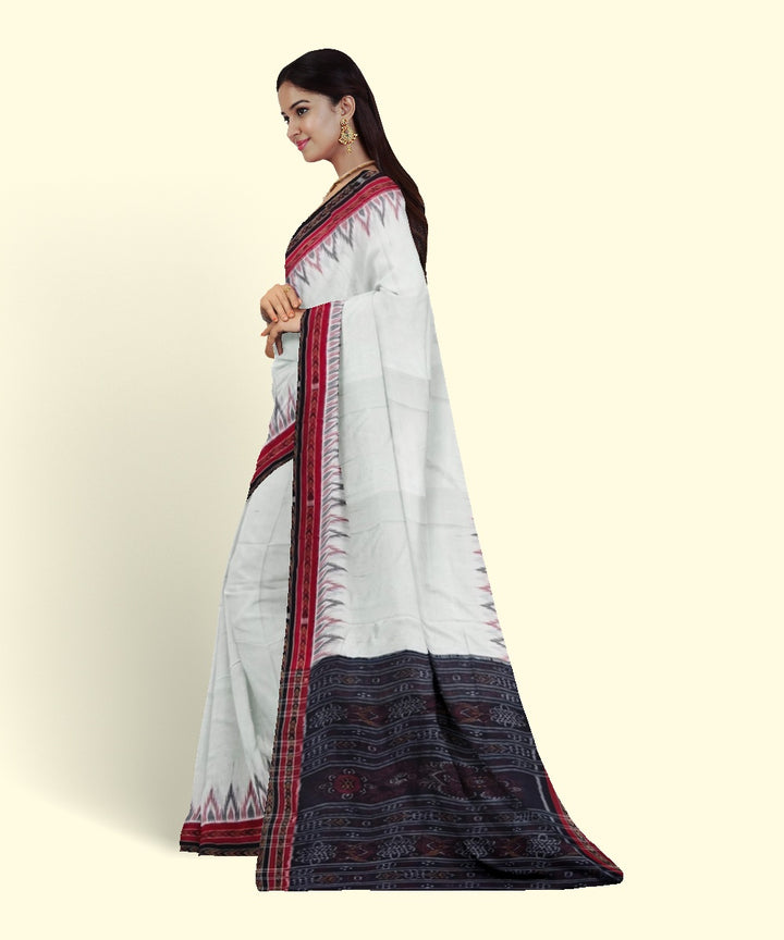 White black handwoven cotton sambalpuri saree
