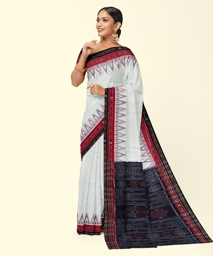 White black handwoven cotton sambalpuri saree