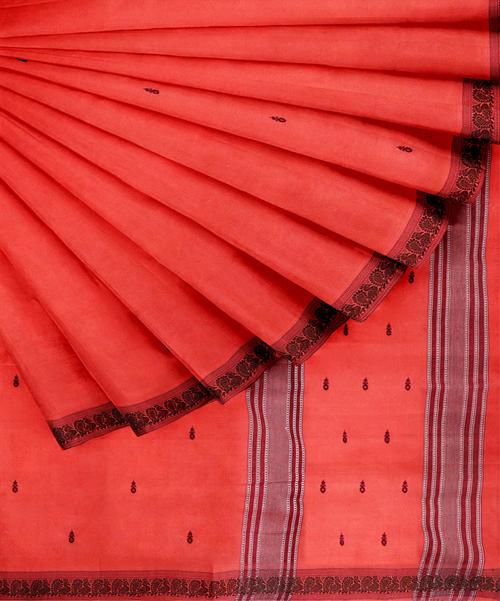 Light orange cotton handwoven bandar saree