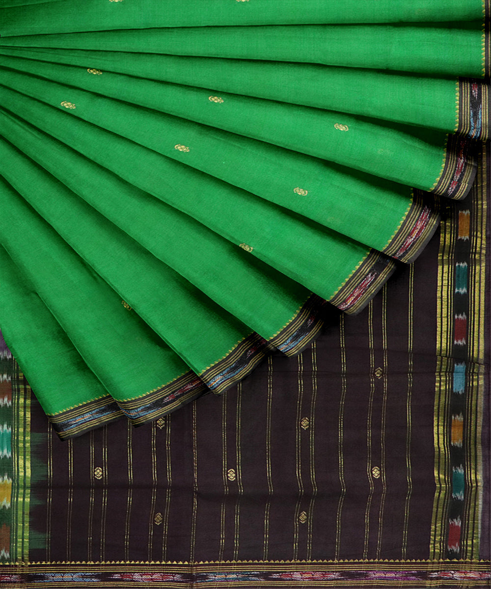 Jade green black handwoven bandar cotton saree