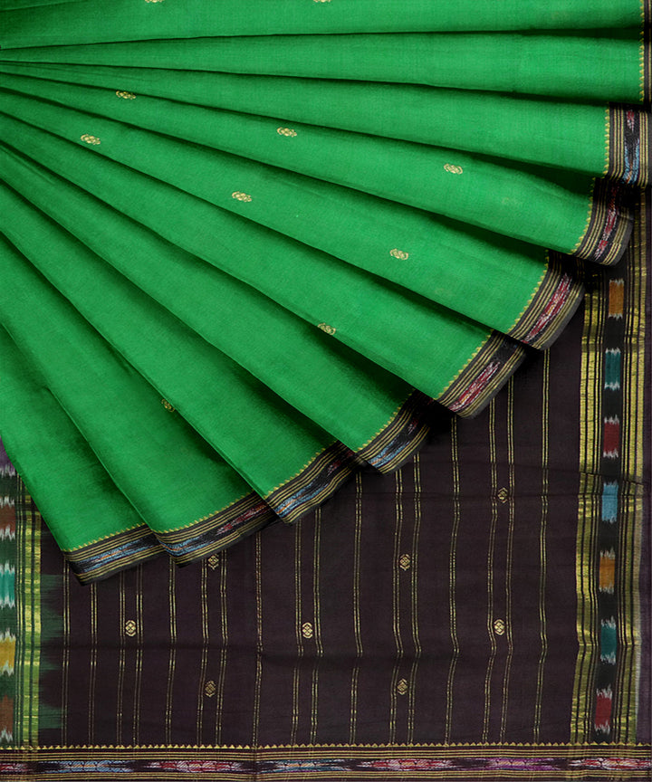 Jade green black handwoven bandar cotton saree