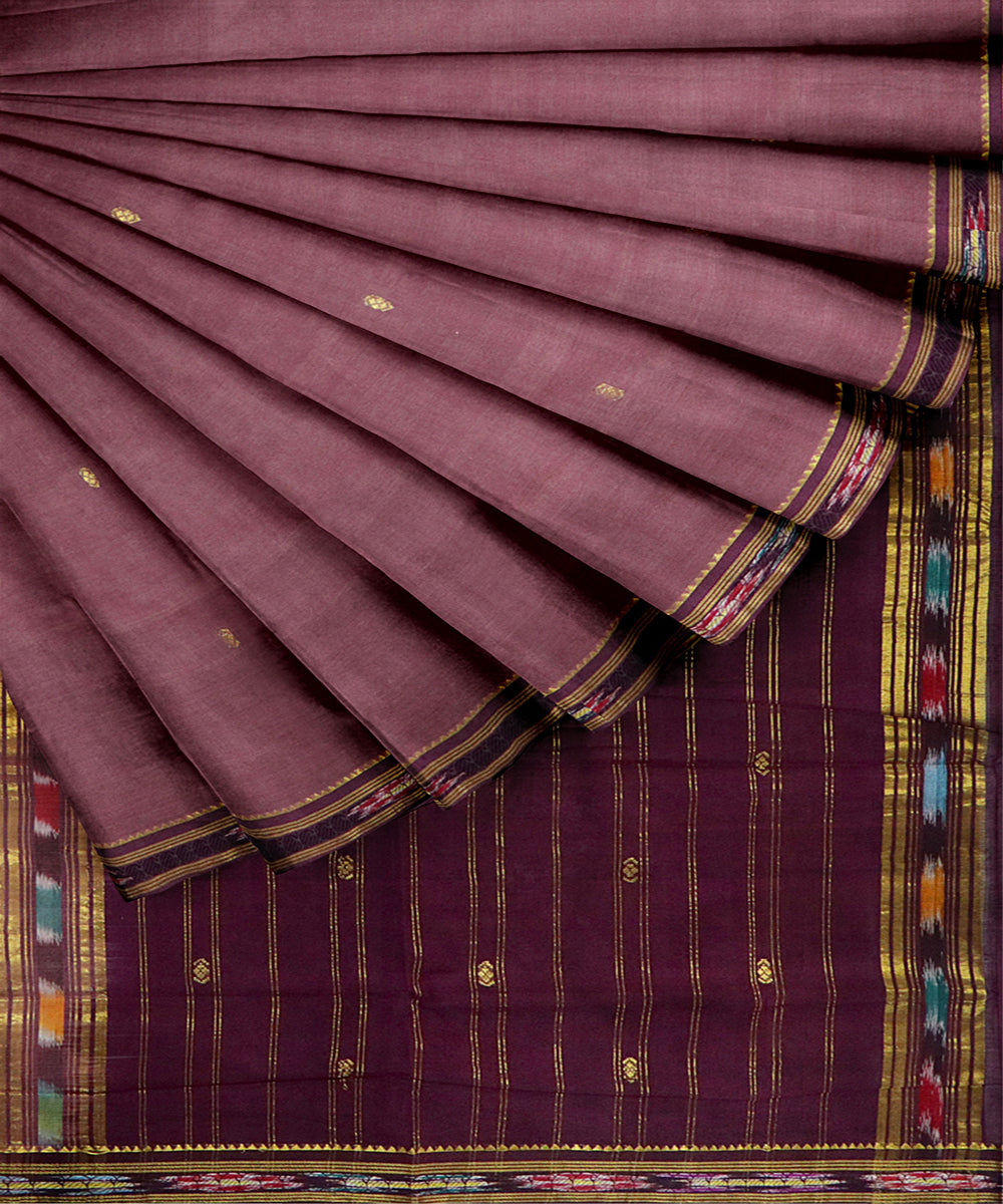 Brown maroon cotton handwoven bandar saree
