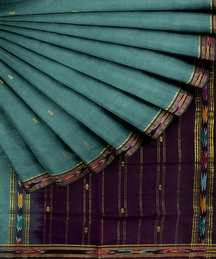 Grey navy blue cotton handwoven bandar saree