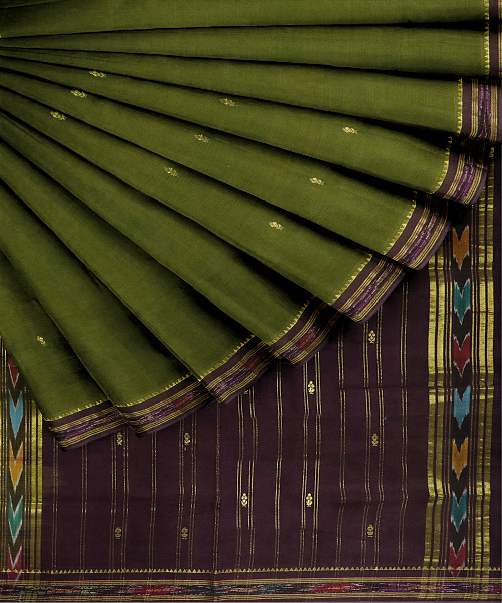 Dark green deep maroon cotton handwoven bandar saree