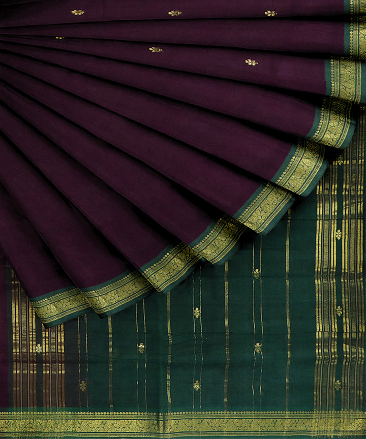 Purple dark green cotton handwoven bandar saree