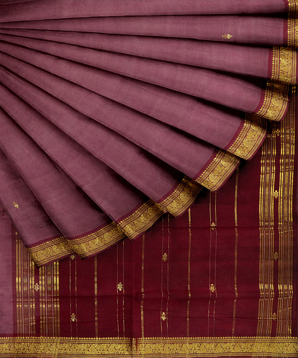 Magenta maroon cotton handwoven bandar saree