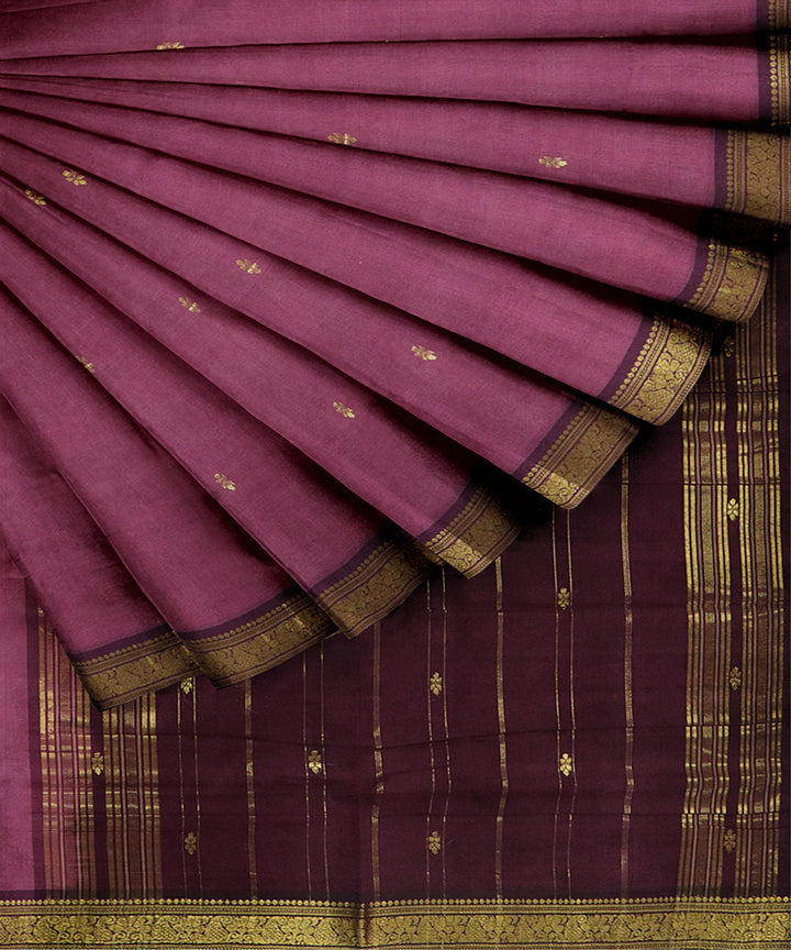 Magenta maroon handwoven cotton bandar saree