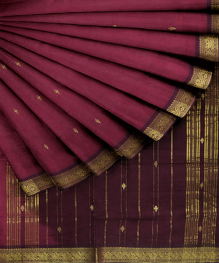 Purple maroon cotton handwoven bandar saree