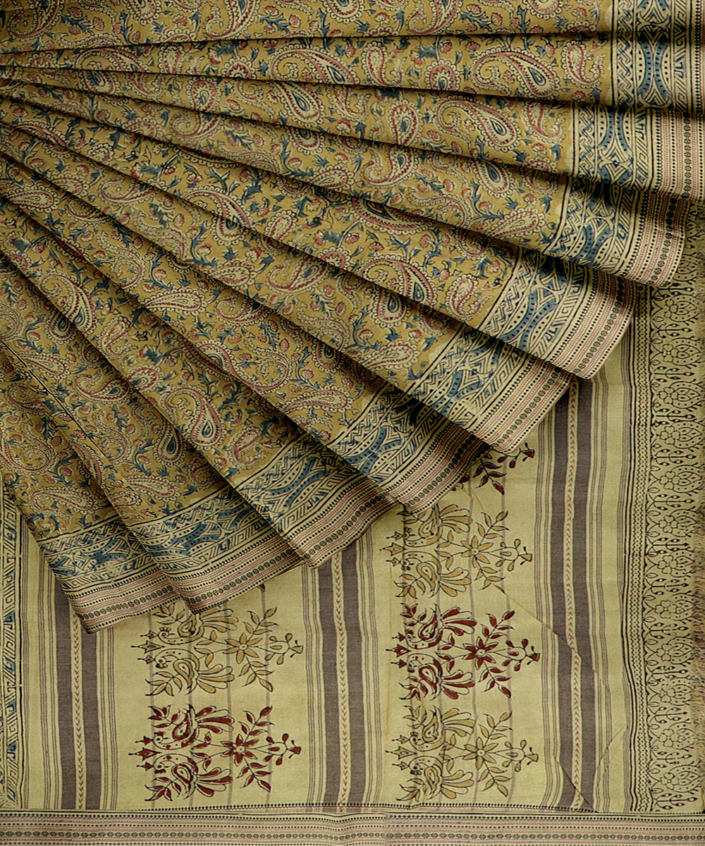 Light green handloom kalamkari cotton saree