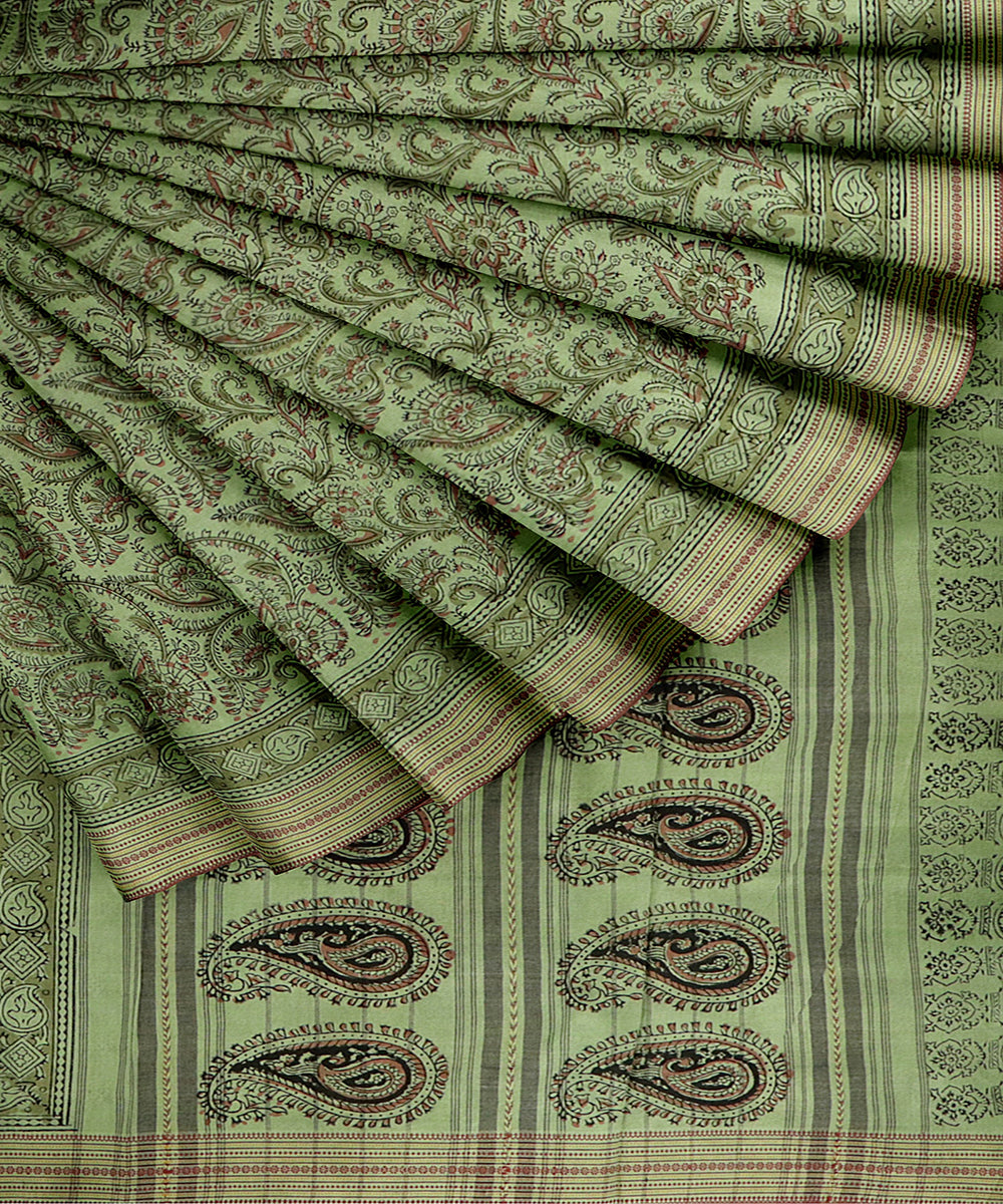 Green handloom cotton kalamkari saree