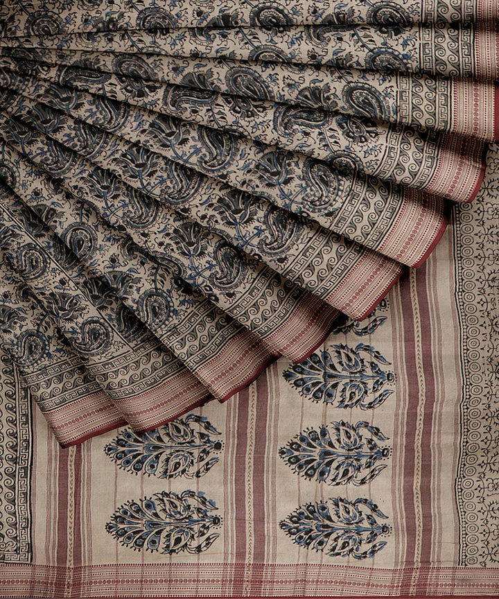 Light brown handwoven cotton kalamkari saree