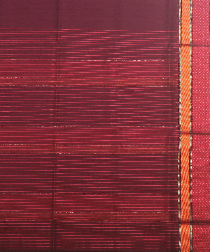 Dark maroon red maheshwari handloom cotton silk saree