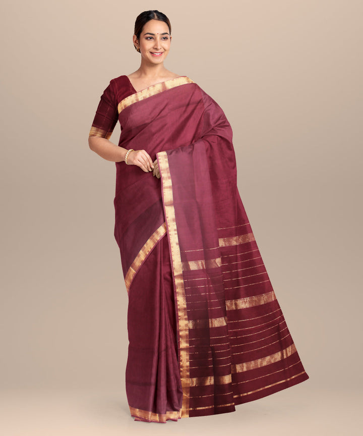 Maroon maheshwari cotton silk handloom saree