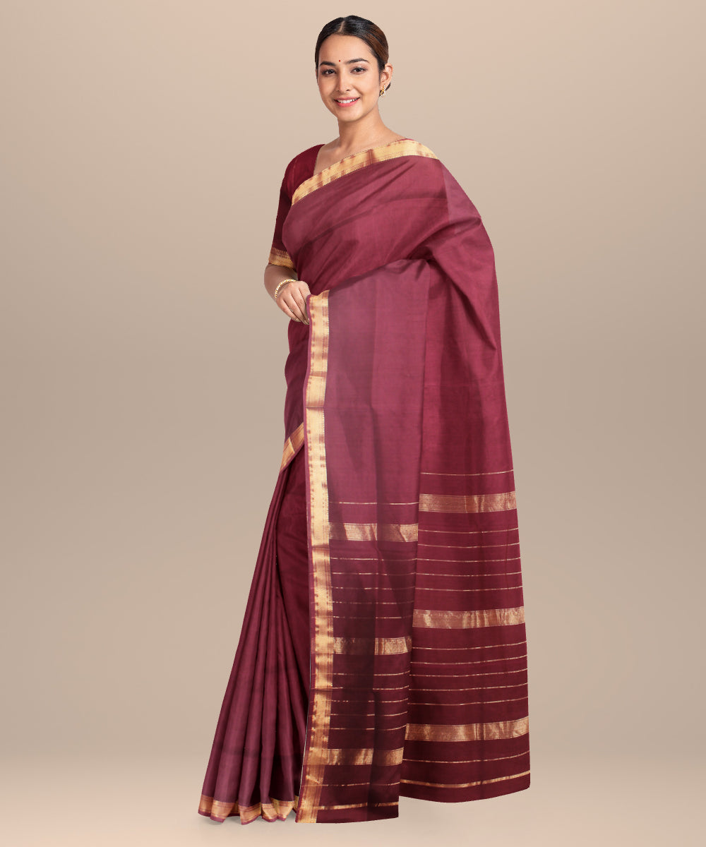 Maroon maheshwari cotton silk handloom saree