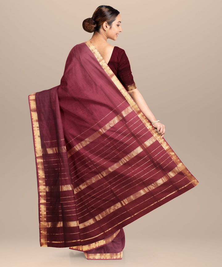 Maroon maheshwari cotton silk handloom saree
