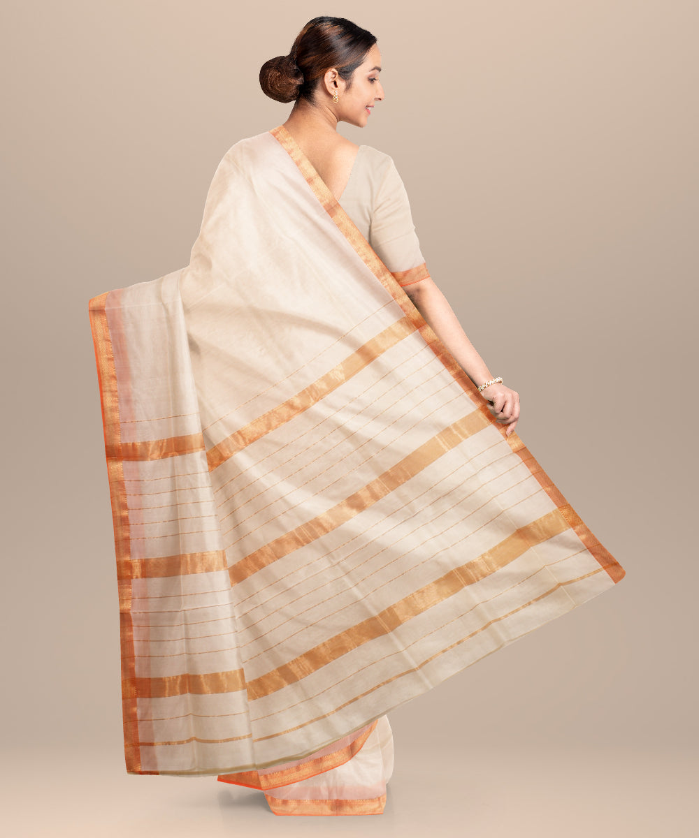 Offwhite orange maheshwari handloom cotton silk saree