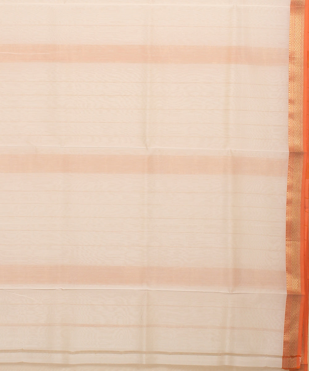 Offwhite orange maheshwari handloom cotton silk saree