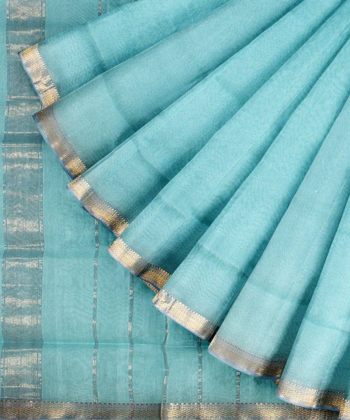 Sky blue handloom maheshwari cotton silk saree