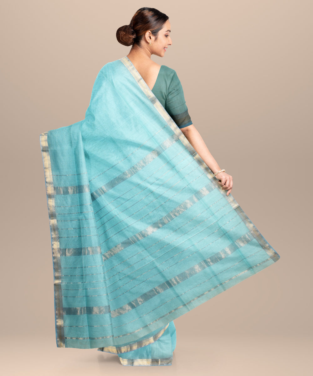 Sky blue handloom maheshwari cotton silk saree