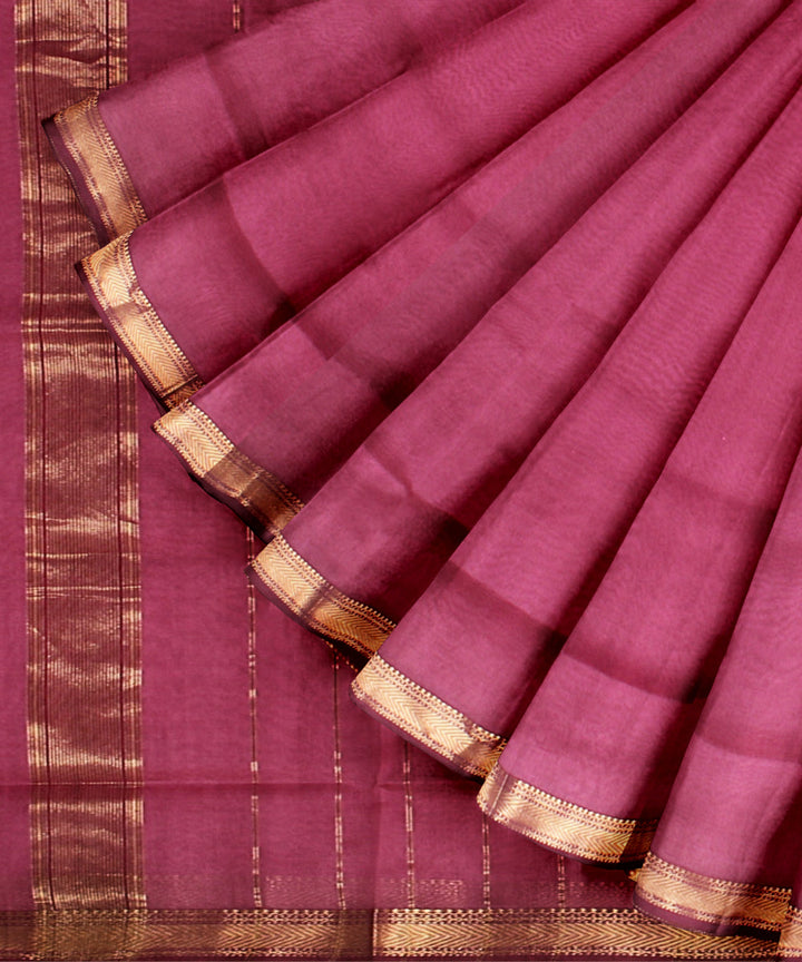 Deep pink maheshwari handloom cotton silk saree