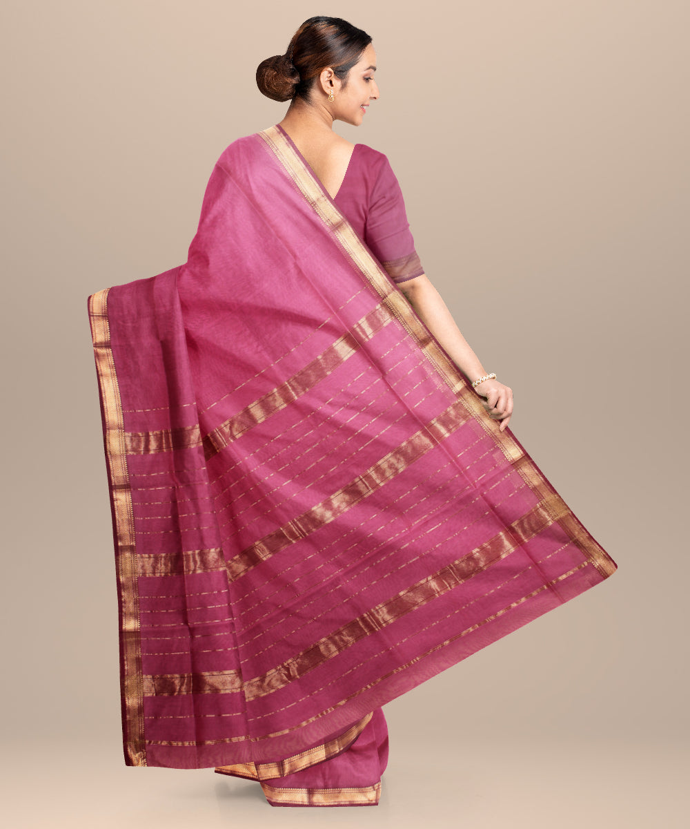 Deep pink maheshwari handloom cotton silk saree