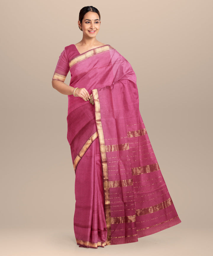 Deep pink maheshwari handloom cotton silk saree
