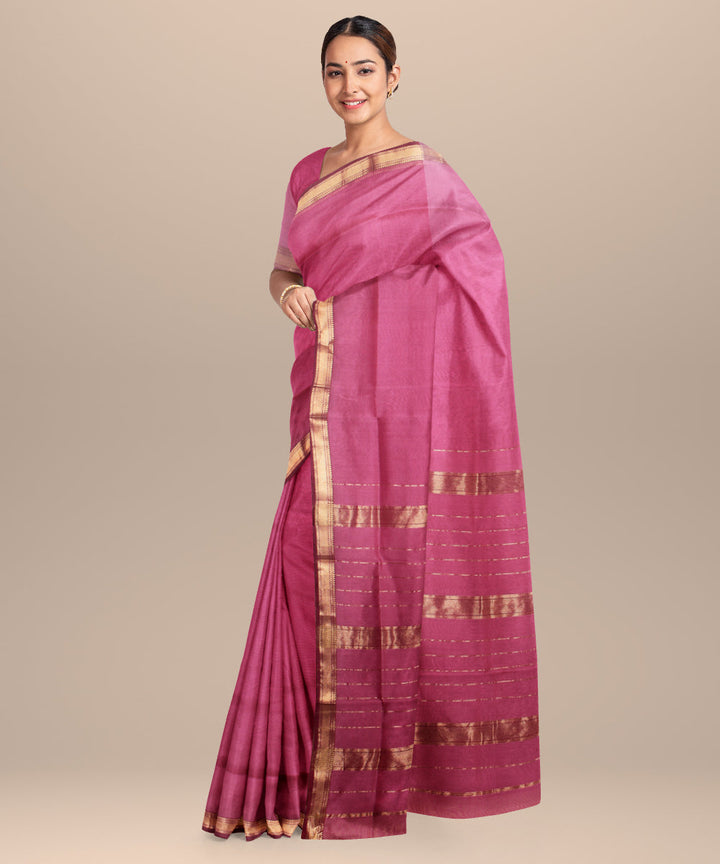 Deep pink maheshwari handloom cotton silk saree