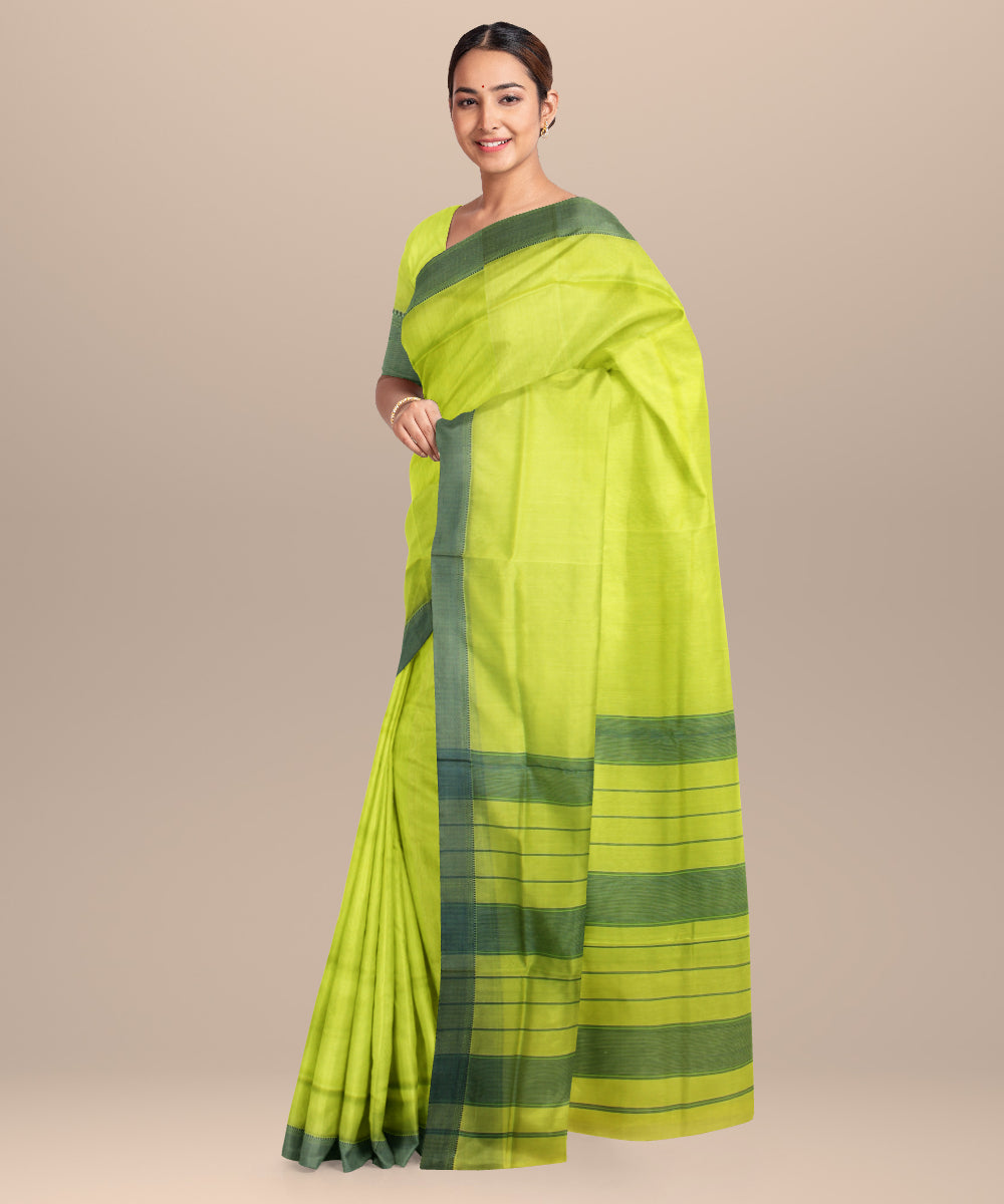 Light green handloom maheshwari cotton silk saree